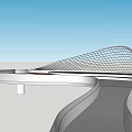 Modern Landscape Bridge Featuring Streamlined Structure And Grid Like Roof Design 3d model
