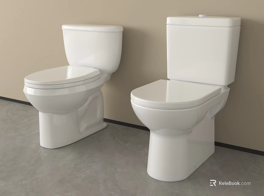 Two White Modern Ceramic Toilets with Sleek Design in Bathroom Interior 3d model 