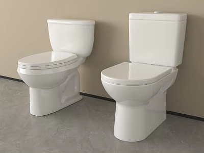 Two White Modern Ceramic Toilets with Sleek Design in Bathroom Interior 3d model