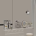 Modern White Dressing Table With Transparent Storage Organizers Round Mirror And Padded Stool 3d model