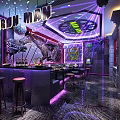 KTV Interior Design With Iron Man Theme Neon Lights Bar Counter And Stools