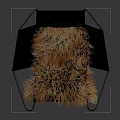 Modern Lounge Chair With Metal Frame Brown Cushion White Fur Pad And Black Pillow
