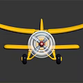 Yellow Toy Passenger Airplane With Propeller Blue Windows Yellow Wings Tail And Black Background Reflection