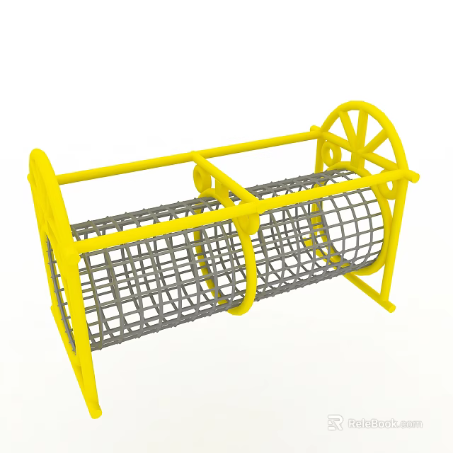 Playground Equipment With Yellow Frame And Gray Mesh Drum For Kids 3d model 
