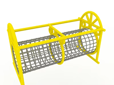 Playground Equipment With Yellow Frame And Gray Mesh Drum For Kids 3d model