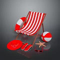 Beach Scenery Featuring Red And White Striped Deck Chair Lifebuoy Beach Ball And Starfish