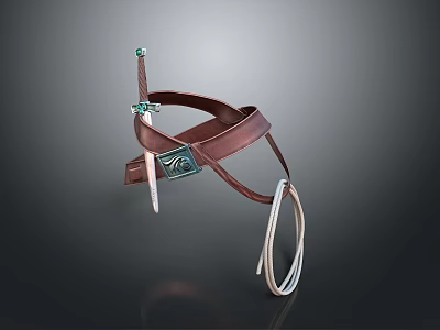 Practical Leather Daily Life Item With Brown Strap Metal Decoration Small Sword And White Rope 3d model