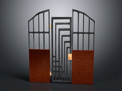Modern Architectural Door Design With Iron Frame Wooden Panels And Geometric Patterns 3d model