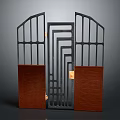 Modern Architectural Door Design With Iron Frame Wooden Panels And Geometric Patterns