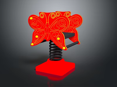 Red Butterfly Shaped Playground Equipment With Spring Base And Decorative Patterns 3d model