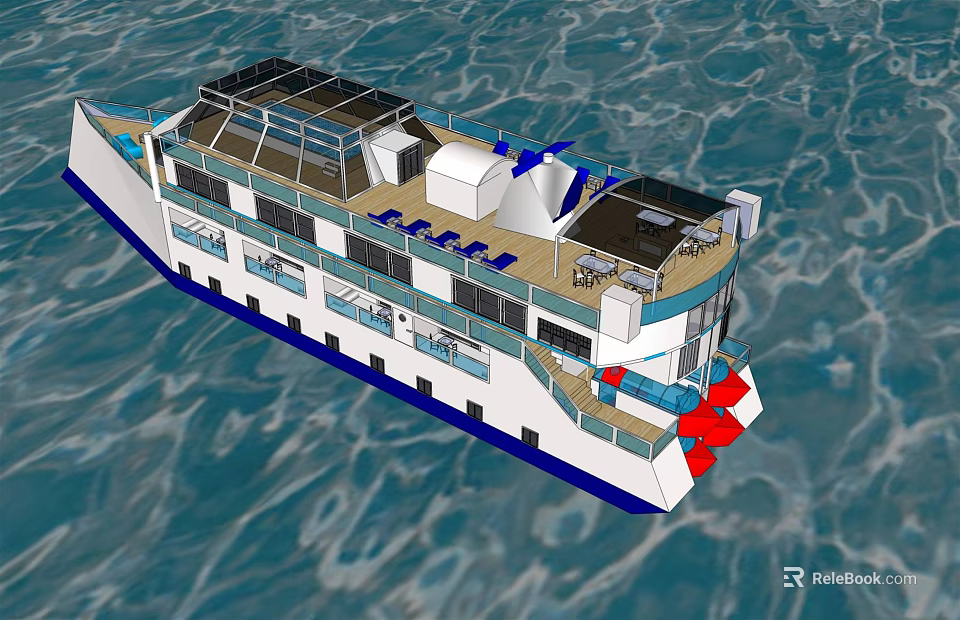 Cruise Ship Sailing On Blue Sea With Multi Decks 3d model