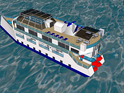 Cruise Ship Sailing On Blue Sea With Multi Decks 3d model