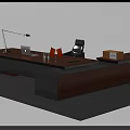 Modern Office Desk With Wooden Top Metal Frame Desk Lamp Laptop And Ergonomic Chair