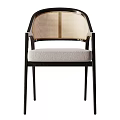 Modern Single Chair With Wooden Frame Armrests Mesh Backrest And Fabric Seat Cushion