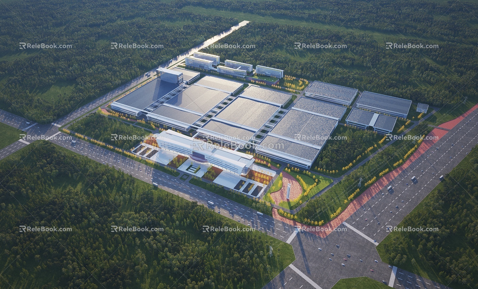 Bird's-eye view of the on-site plant office building 3d model