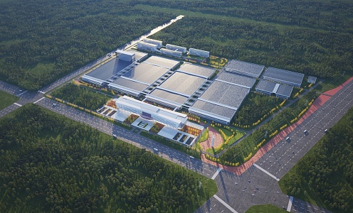 Bird's-eye view of the on-site plant office building 3d model