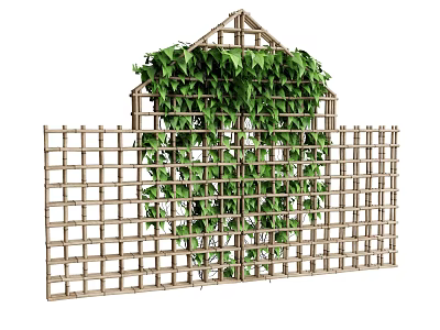 Bamboo Lattice Fence Covered With Green Ivy For Garden Decoration 3d model
