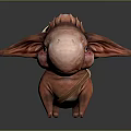 Pinkish Orange Cartoon Fantasy Game and Movie Character With Large Nose Long Ears Yellow Eyes
