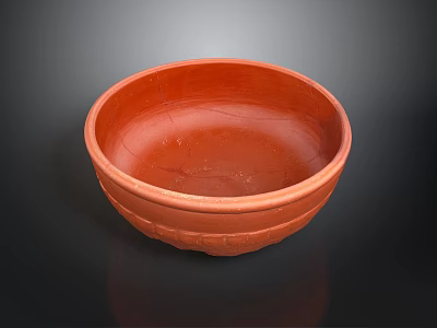 Intricate Hand Sculpted Orange Clay Bowl With Artisanal Textured Surface Design 3d model