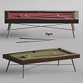 Modern Billiard Tables With Red Green Felt Surfaces Wooden Frames Balls And Cues