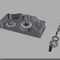 Futuristic Technical Lab 3D Model With Circular Platforms Control Console And Mechanical Parts 3d model
