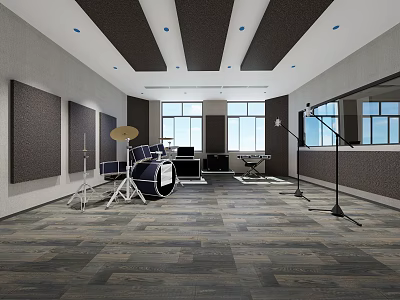 Spacious Modern Public Office Space With Large Windows And Wooden Flooring 3d model