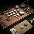 Traditional Ceramic Tea Set With Wooden Tray Teapot Cups And Tea Tools