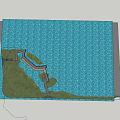Scenic Winding Wooden Walkway Through Green Grassland With Trees And Waterfront