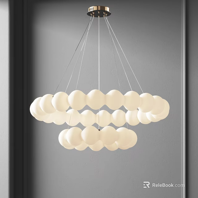 Modern Hanging Chandelier With Double Layer White Spherical Bulbs On Gray Wall 3d model 