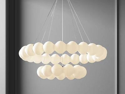 Modern Hanging Chandelier With Double Layer White Spherical Bulbs On Gray Wall 3d model
