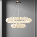 Modern Hanging Chandelier With Double Layer White Spherical Bulbs On Gray Wall 3d model