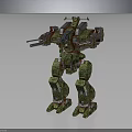 Green Camouflage Battle Mech Robot 3D Model With Bipedal Biomechanical Design And Armored Weapons