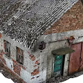 Old Industrial Factory Buildings With Weathered Brick Walls Roof Chimneys Green And Red Doors