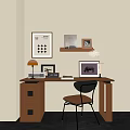 Middle style desk modern middle style desk and chair combination 3d model