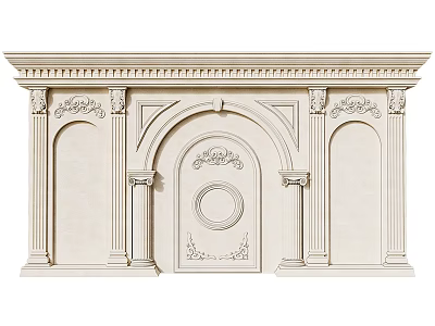 Classical Building Exterior Wall With Ornate Carvings Arched Design Symmetrical Structure And Columns 3d model