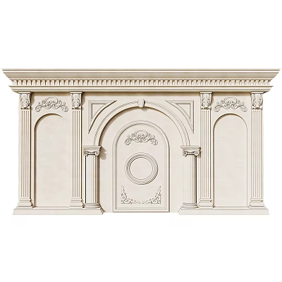Classical Building Exterior Wall With Ornate Carvings Arched Design Symmetrical Structure And Columns 3d model