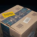 Amazon Cardboard Package With Fragile Label Recycling Symbols And Upward Arrows