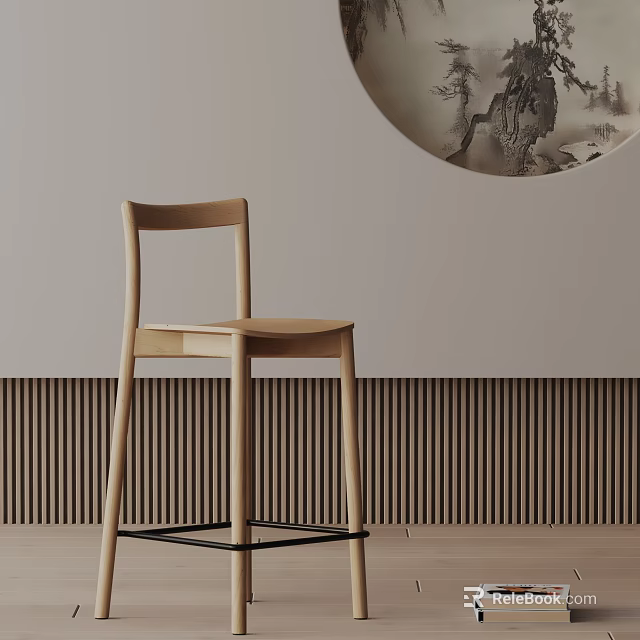 Light Wood Bar Stool With Minimalist Design In Modern Interior Setting 3d model 