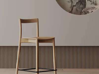 Light Wood Bar Stool With Minimalist Design In Modern Interior Setting 3d model