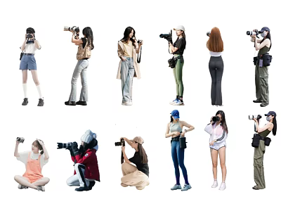 Group of People Taking Photos in Various Poses With Cameras 3d model