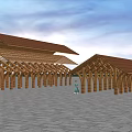 Modern Wooden Pavilion With Multiple Roofs Arch Design And Open Plaza Ground