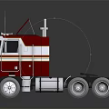 Classic Red and White Truck with Cab Wheels and Reflective Surface on Dark Background