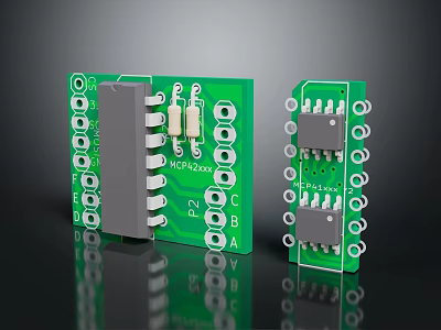 Two Green Electronic Circuit Boards With Components Connectors And Chips Design 3d model