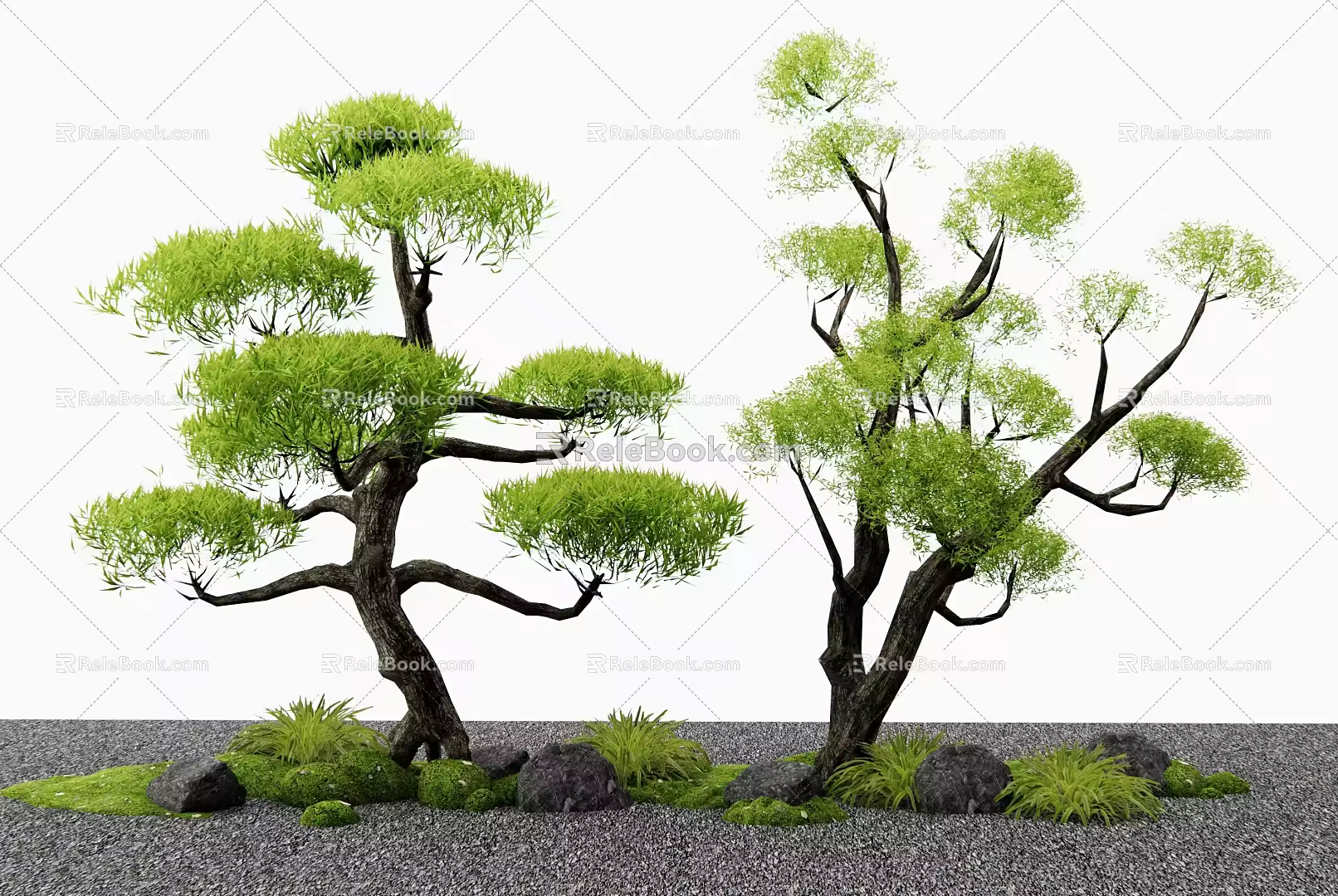 New Chinese Style Pine Tree Lohan Pine Old Pile Landscape Tree Arbor Moss Stone Landscape Tree 3d model