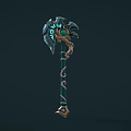 Enchanting Blue Axe Weapon With Green Gemstone And Decorative Metallic Handle Design