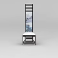 Elegant Chair With Black Frame White Seat And Landscape Painting Screen