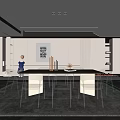 Modern Luxury Restaurant Interior With Dining Table Chairs Pendant Lights Decorative Painting And Area Rug