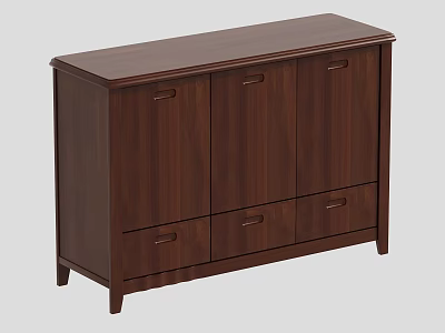 Dark Brown Wooden Tea Cabinet With Storage Doors And Drawers Design 3d model