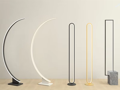 Modern Floor Lamps With Curved And Rectangular Shapes White Black Gold Colors 3d model