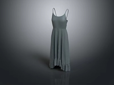 Gray Sleeveless Long Dress With Flowy Ruffled Hem Design 3d model